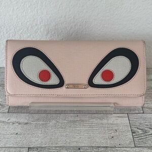 Fendi Monster Eye Blush Leather Continental Wallet